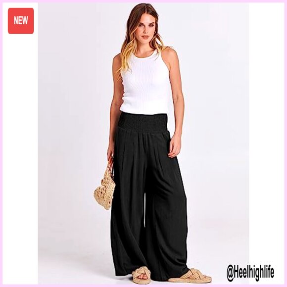 Linen Palazzo Pants High Waist Wide Leg Lounge Casual Summer Boho - Picture 6 of 7